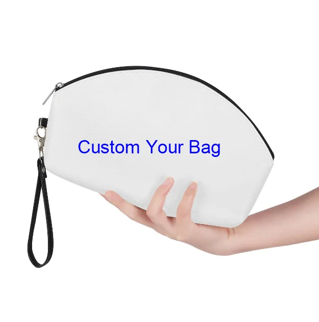 

High quality zipper curve Cosmetic Bag waterproof PU leather Make Up Bag print on demand Travel Pouch for ladies girls, Support printing any colors you want