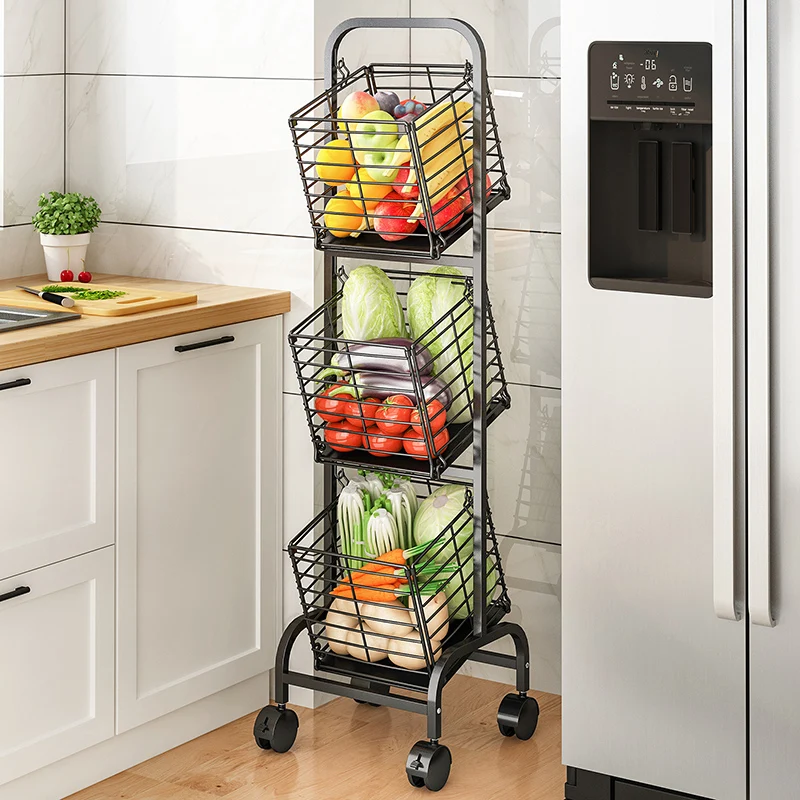 

Portable rotating kitchen shelf storage rack metal vegetable rack
