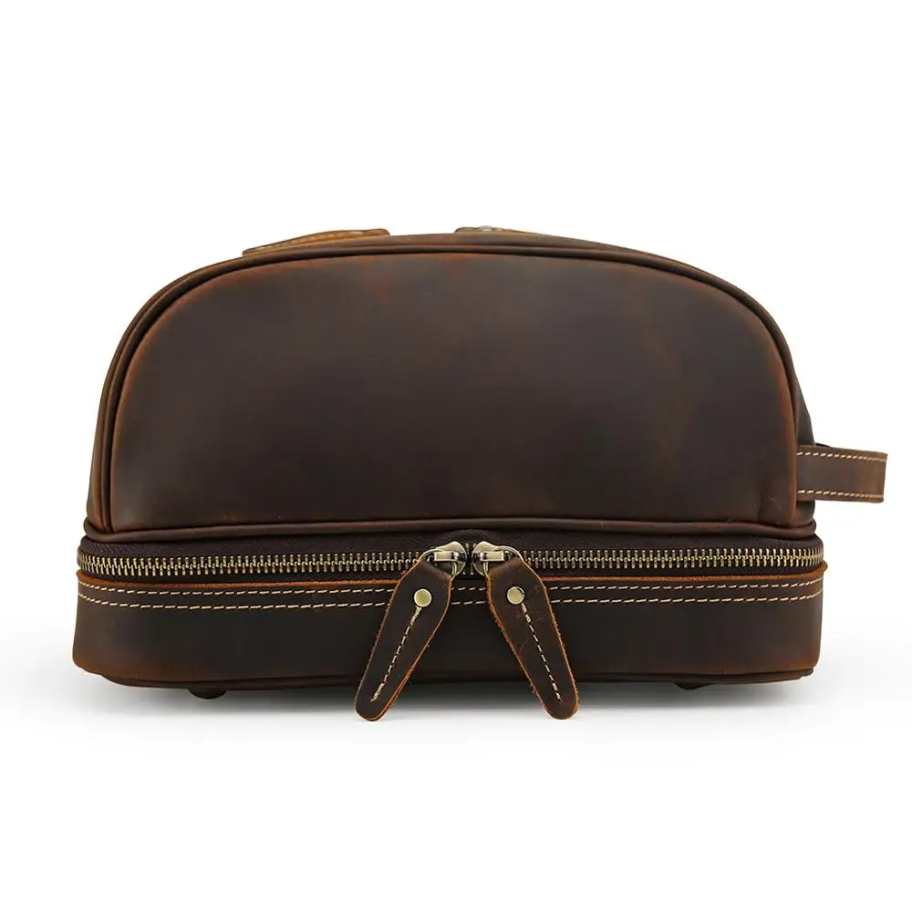 

Men Vintage handmade travel leather washing bag genuine leather cosmetic toiletry bag