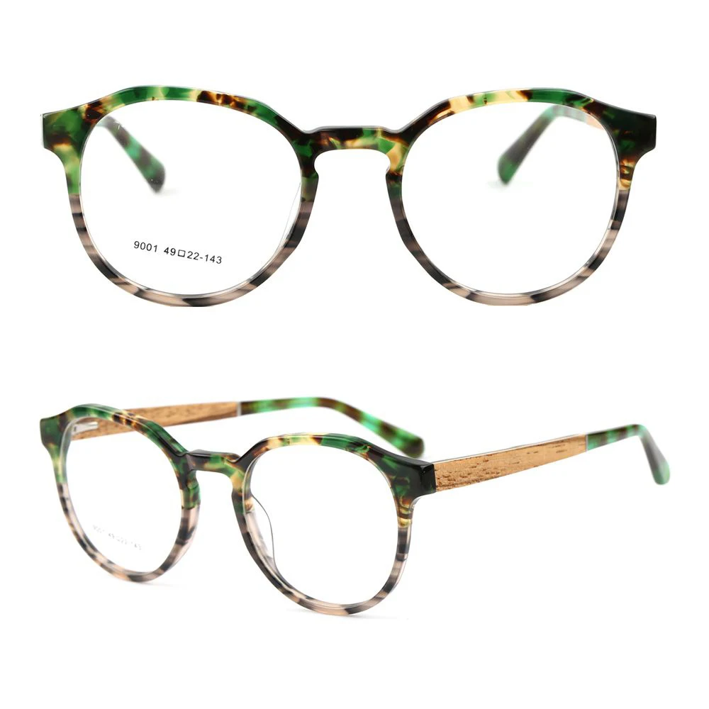 

Custom Logo Women Design Acetate Frame Wooden Temple Eyeglasses Frames