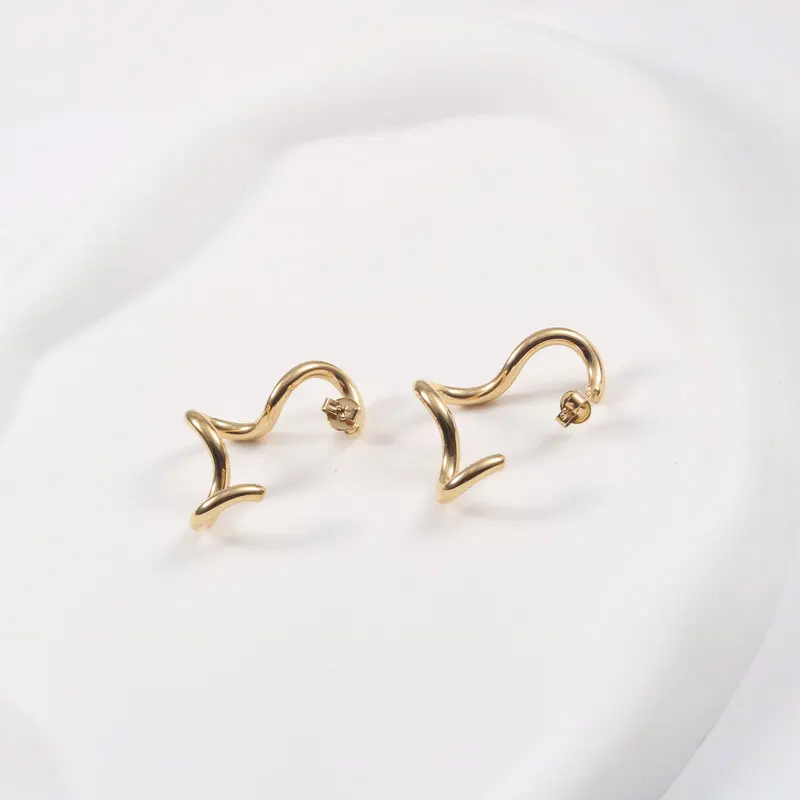 

JOOLIM Jewelry Trendy Earring 18K Gold Plated Stateent Waved Lines C Hoop Earrings Stainless Steel Earrings Wholesale