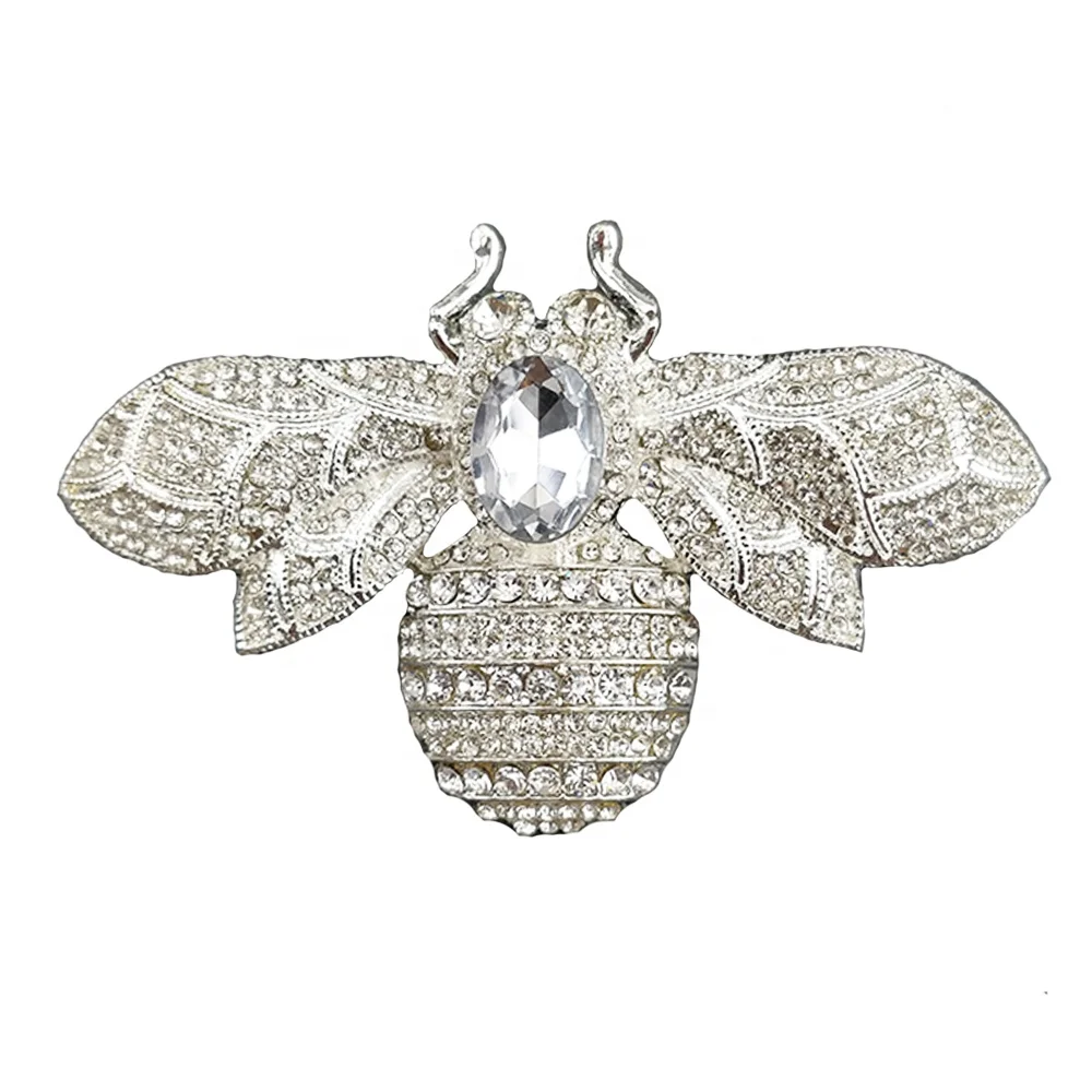 

Large Size Vintage Silver Clear Rhinestone 100 MM/3.93 Inches Hornet Bee Brooch, As picture