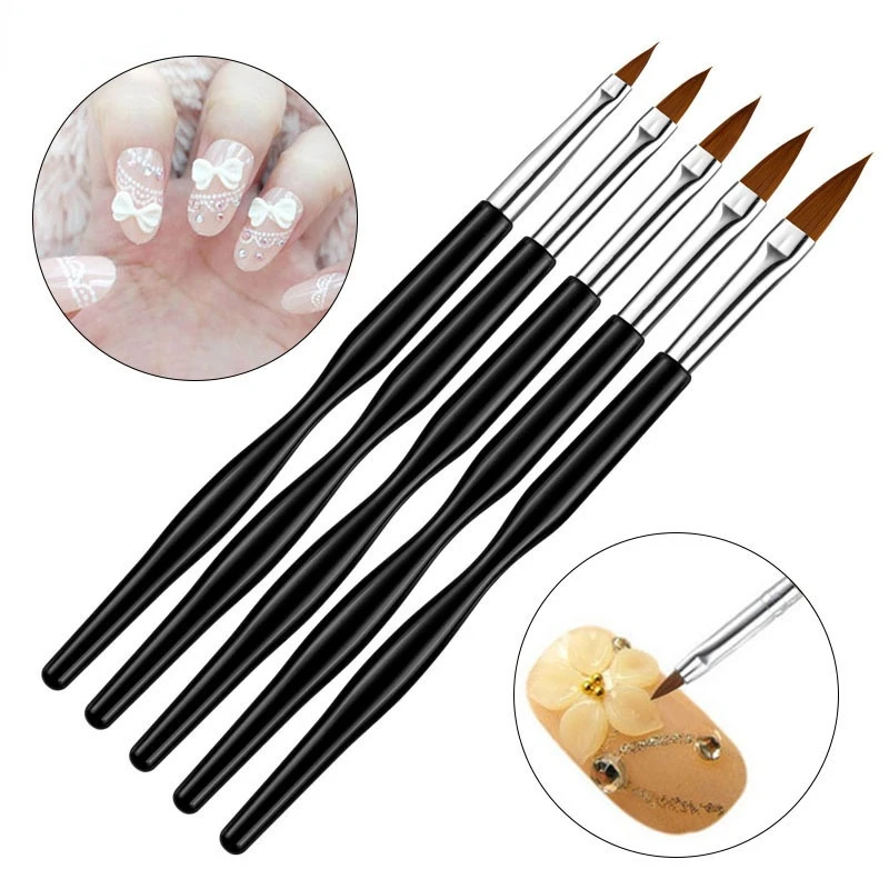 

Professional 5Pcs Acrylic Handle With Black Waist Bar 100% Pure Kolinsky Hiar Acrylic Brush Flat Nail Art Acrylic Pen Set, Pictures showed