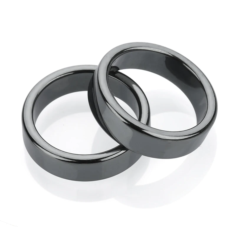 

Simplicity Men Woman Natural Black Non Magnetic Hematite Gemstone Plain Band Rings