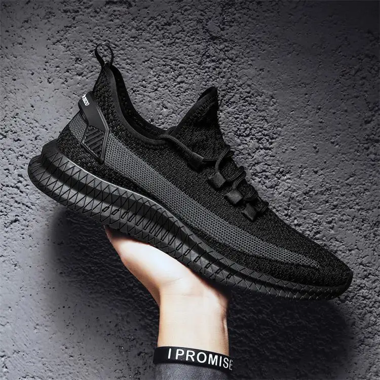 

2020 New Breathable Lace Up Men Mesh Shoes Running shoes No-slip Men Casual Shoes Men Sneakers, Black