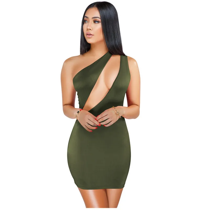 

2021 Summer Dress One-Shoulder Hollow Out Sexy Package Hip Bodycon Party Dress Women Black White Night Club Slim Dress Vestidos