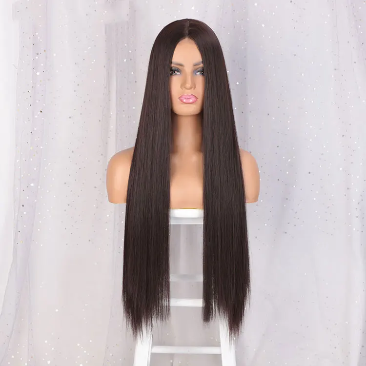 

Aisi Hair Top Quality 26 Inch Brown Vendor Cheap Wholesale Natural Straight Wave Wig For Black Women Synthetic Hair Wigs