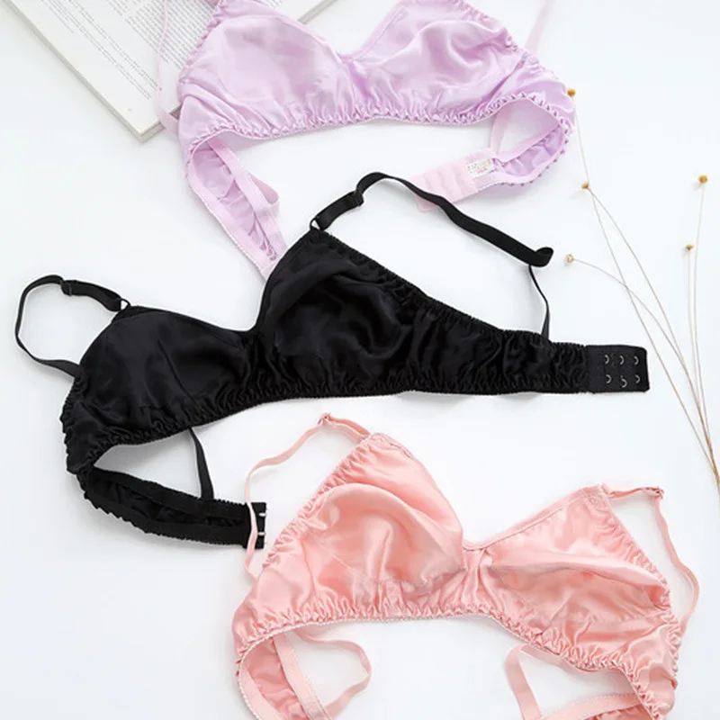 

Customized silk bra high quality sexy silk wireless comfortable bra ladies, Pink black white nude