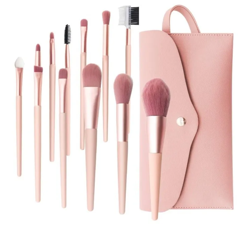 

12 Pcs Beauty tool professional make up brush kit Eyebrow Lash comb Makeup brush set with case, Pink