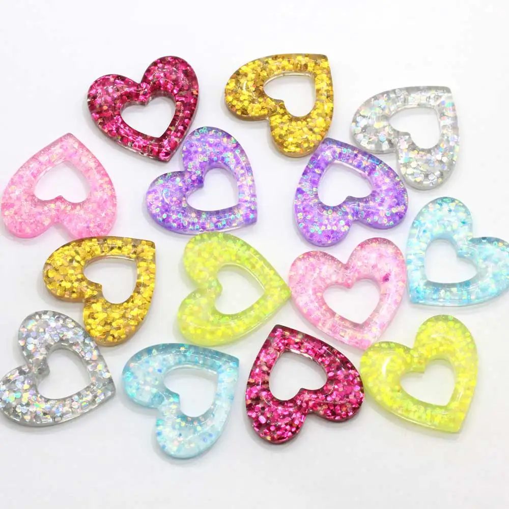 

100Pcs Kawaii Cute Shiny Hollow Heart Flat Back Resin Cabochons Scrapbooking DIY Jewelry Craft Decoration Accessories