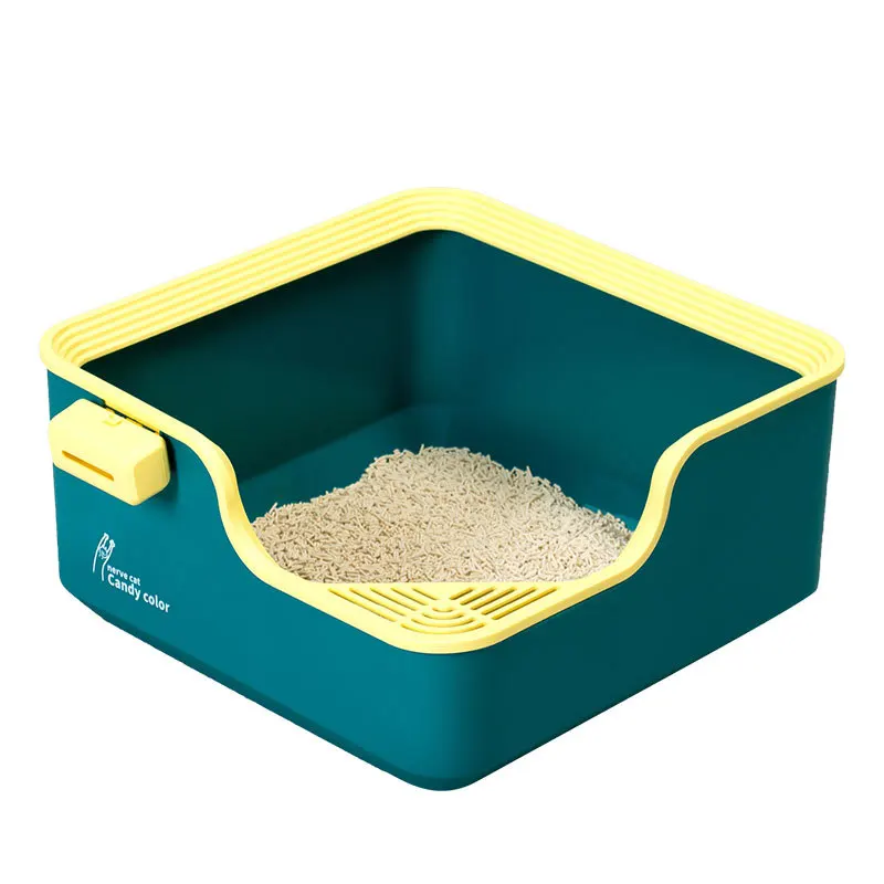 

Amazon best selling luxury style semi-enclosed litter box anti-sand anti-splashing cat toilet Plastic Pet Toilet Bedpan, 3 colors