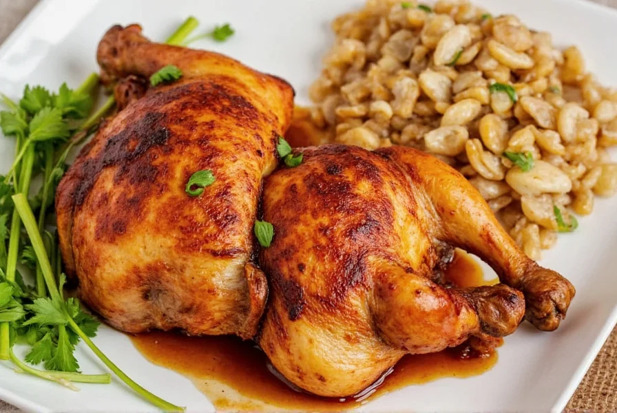 Cast iron skillet with sizzling chicken