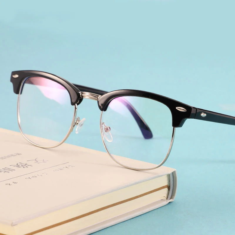 

European and American classic retro rice nail flat mirror metal half-frame anti-blue glasses 3016 glasses frame