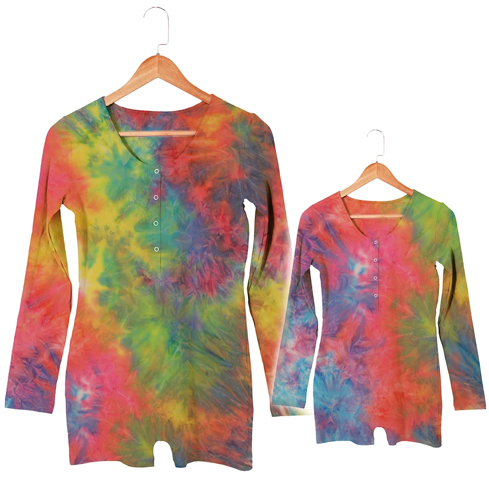 
Fall Clothing Mommy and Me Outfits Casual Dresses Family Matching Clothes Plus Size Long Sleeve Custom Tie Dye Jumpsuit 