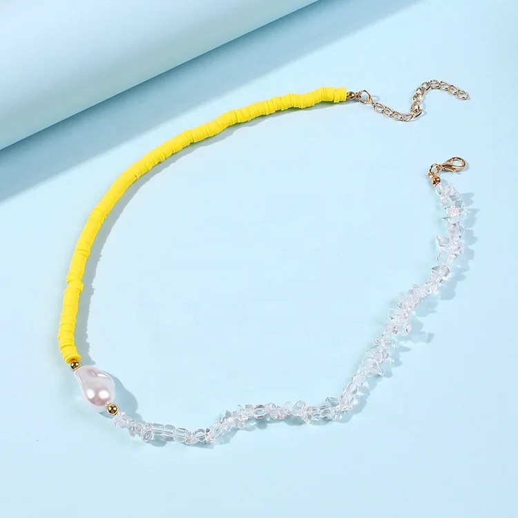 

2020 New Fashion Artificial Crystal Pearl Choker Necklace Women Bohemian Colorful Polymer Clay Necklace