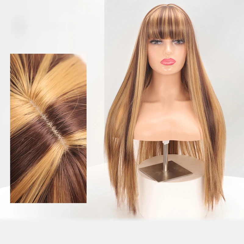 

W-03 Length customized straight high quality synthetic wig heat resistant wave curly wholesale synthetic wigs for women, Brown