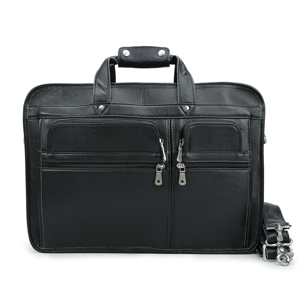 

TIDING Droshipping Black Genuine Cowhide Leather Messenger 17 inch Laptop Briefcase Bag For Man