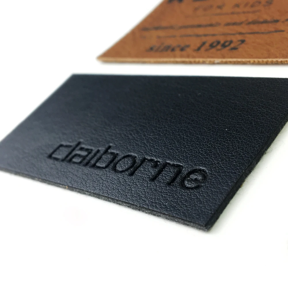 

Black Metal Leather Labels Personalized Custom Debossed Brand Logo Real Leather