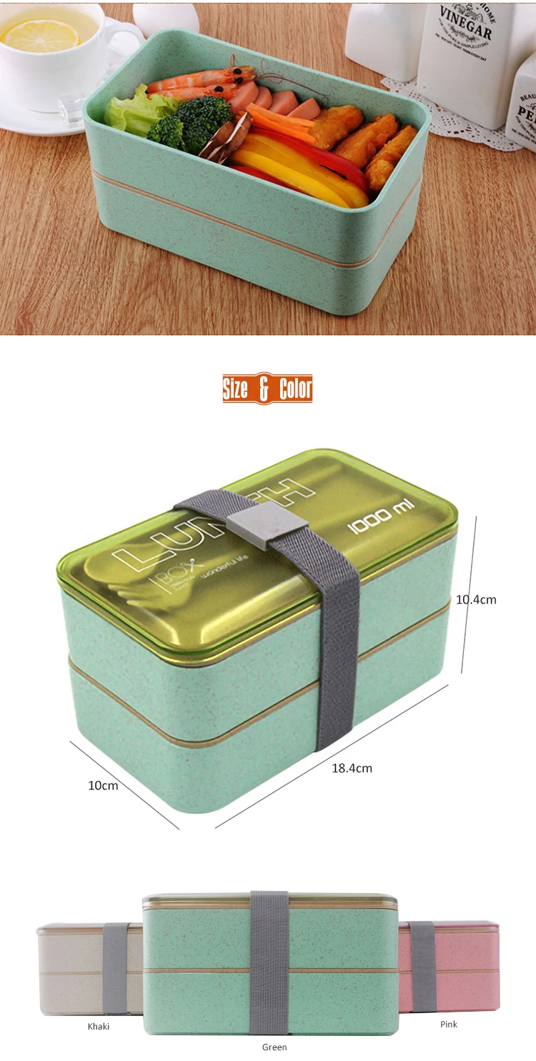 Ecofriendly Bpa Free Reusable Tiffin Carrier Double Tier Rectangle