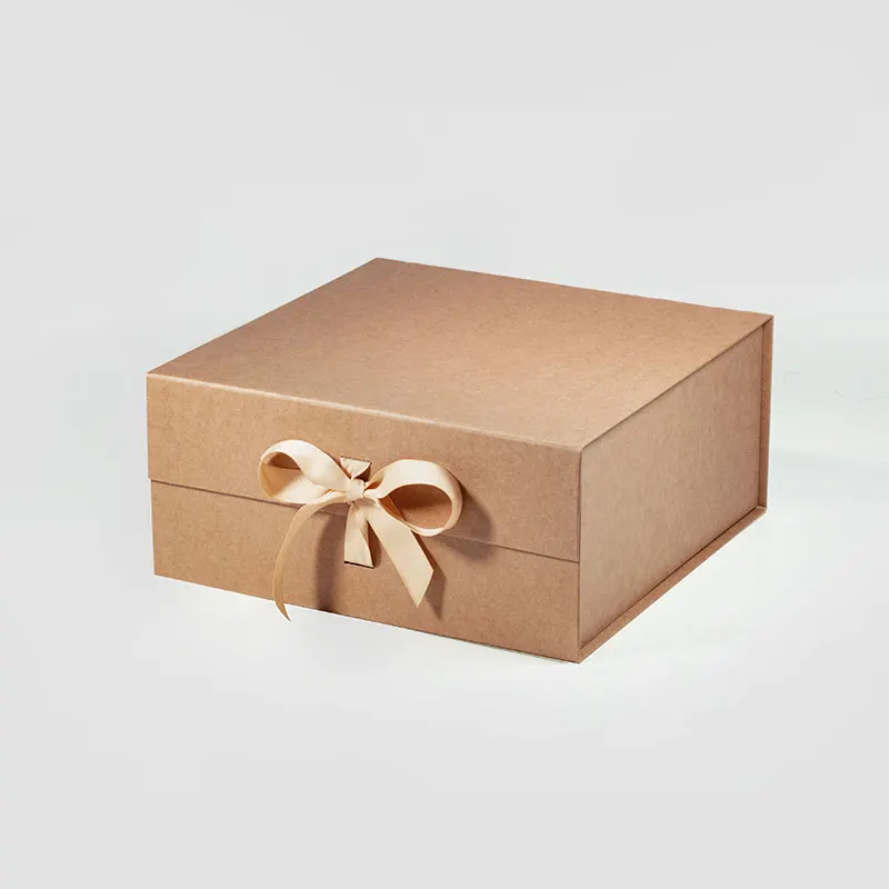

Ready stock bulk 2pcs 28x28cm kraft magnetic closure fold flat gift box with ribbon