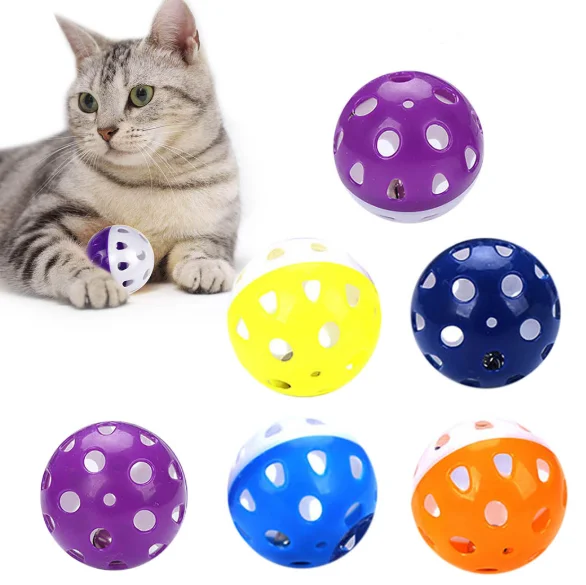 

Hot selling high quality hollow plastic ball cat toy with bell cat scratch interactive toy