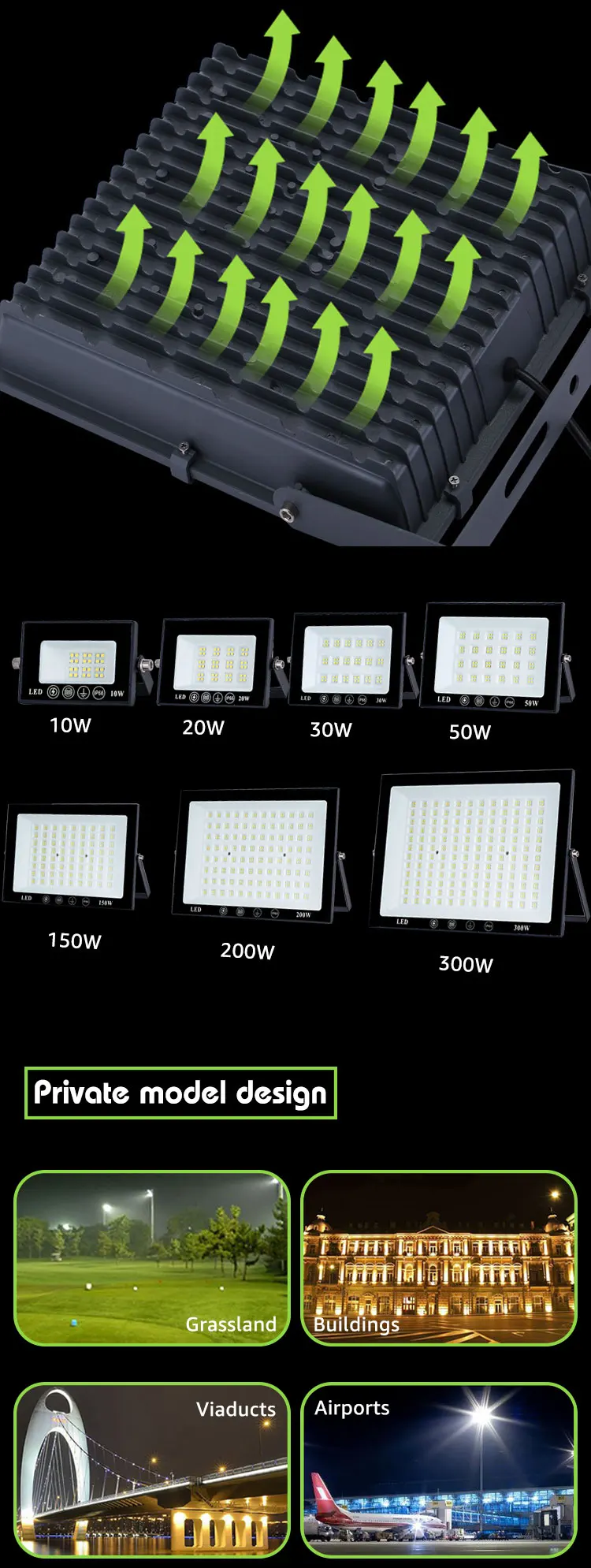 Private Design Waterproof IP66 20W 30W 50W 150 200 Watt SMD LED Flood Light