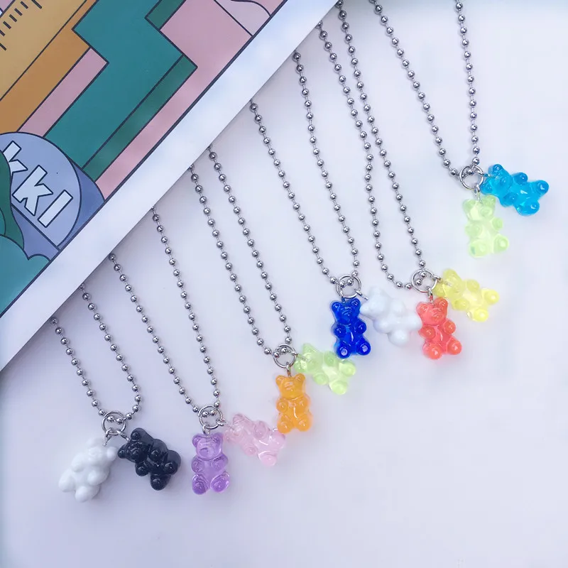 

2021 Amazon Hot Sale Cute Shinny Trendy Babygirl Candy Pendant Retro Exaggerate Beads Necklace Women Gummy Bear Gift Jewelry, See the picture