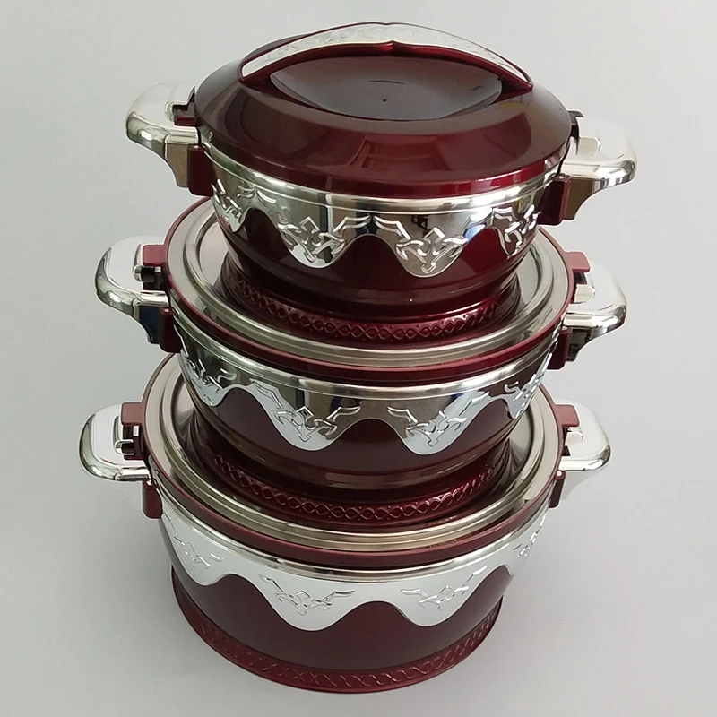 

Stainless steel hot pot ABS food warmers Casserole 3 pcs set Cooking Food Warmer Casserole lunch box, Red/brown/silver/champagne