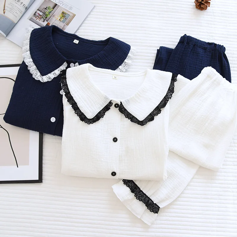 

Japanese new spring and autumn women's 100% cotton pregnant women plus size home wear thin breastfeeding sleepwear two-piece sui