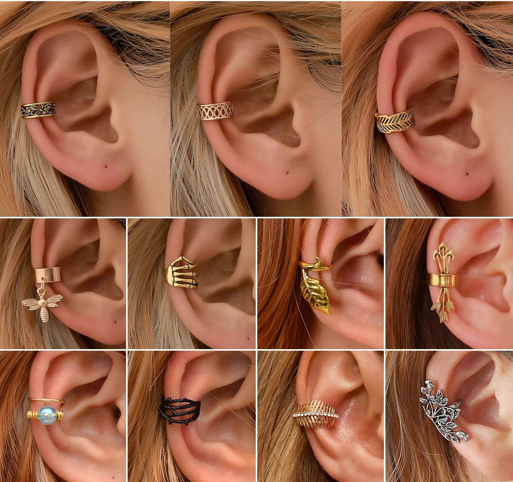 Trendy Fashion Jewelry Gold No Pierced Ear Cartilage Bone C Shaped Stacking Cuff Wrap Small Earring Ear Cuff No Piercing