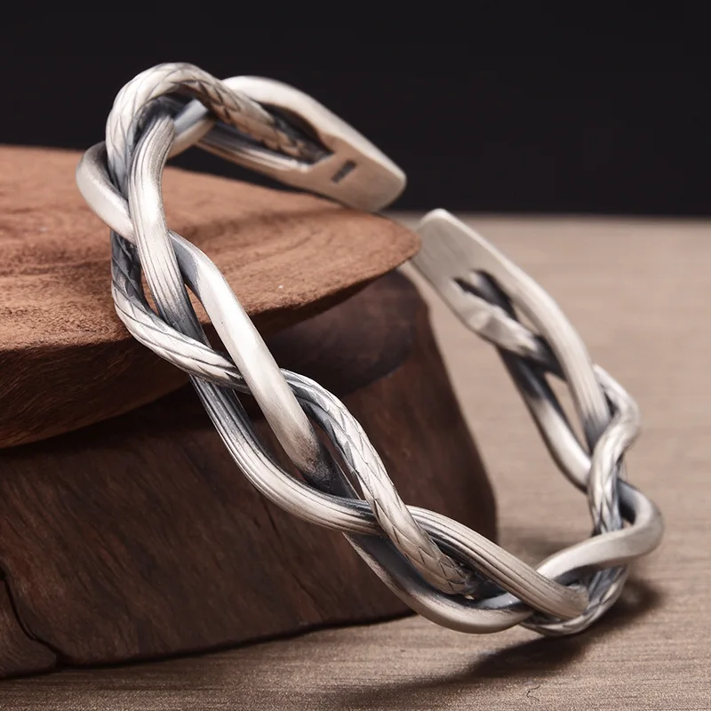 

Stainless Steel Never Fade Vintage Chunky Luxury S925 Silver Rope Braided Men Bracelet Rope Braided Casting Jewelry