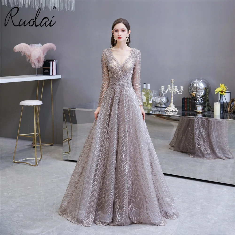 

ASA69448 Luxury Heavy Beading Appliqued Shining Long Sleeve Evening Dresses for Women Party Prom Gown Dress 2021