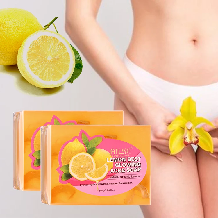 

OEM Private Label Face And Body Cleaning Anti-acne Acne Removal Lemon Skin Whitening Soap for Women