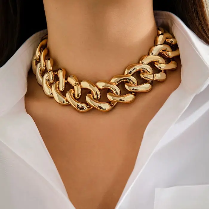 

Exaggerated Geometric CCB Big Chunky heavy Chain Necklace for Women Creative Twisted Lock Thick Choker Jewelry Hip Hop Men