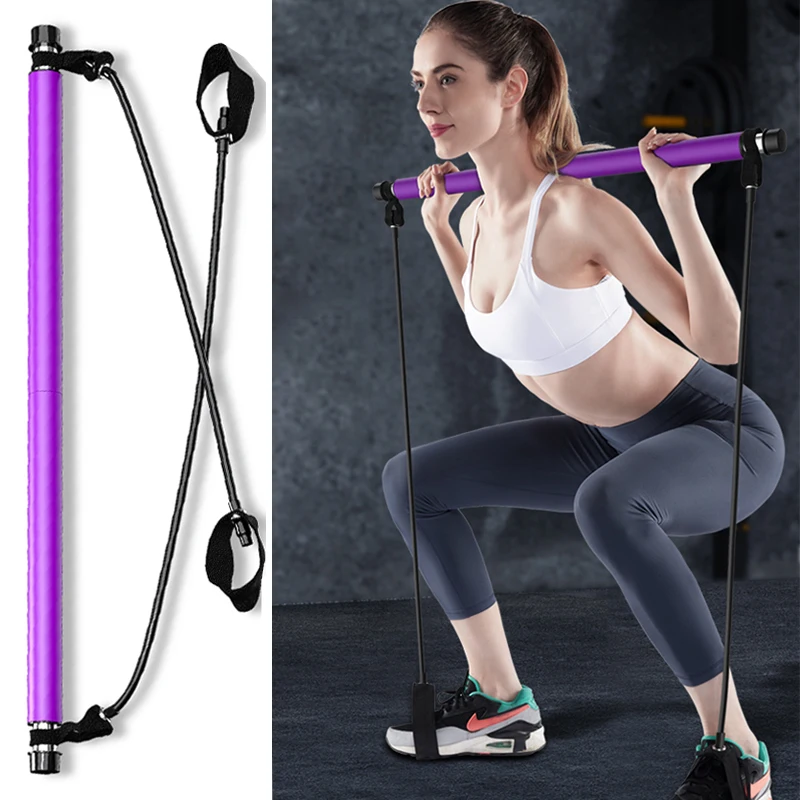 

Portable Yoga Bar Sport Bodybuilding Resistance Bands Exercise Pilates Stick Elastic Band for Sports Home Gym, Pink purple