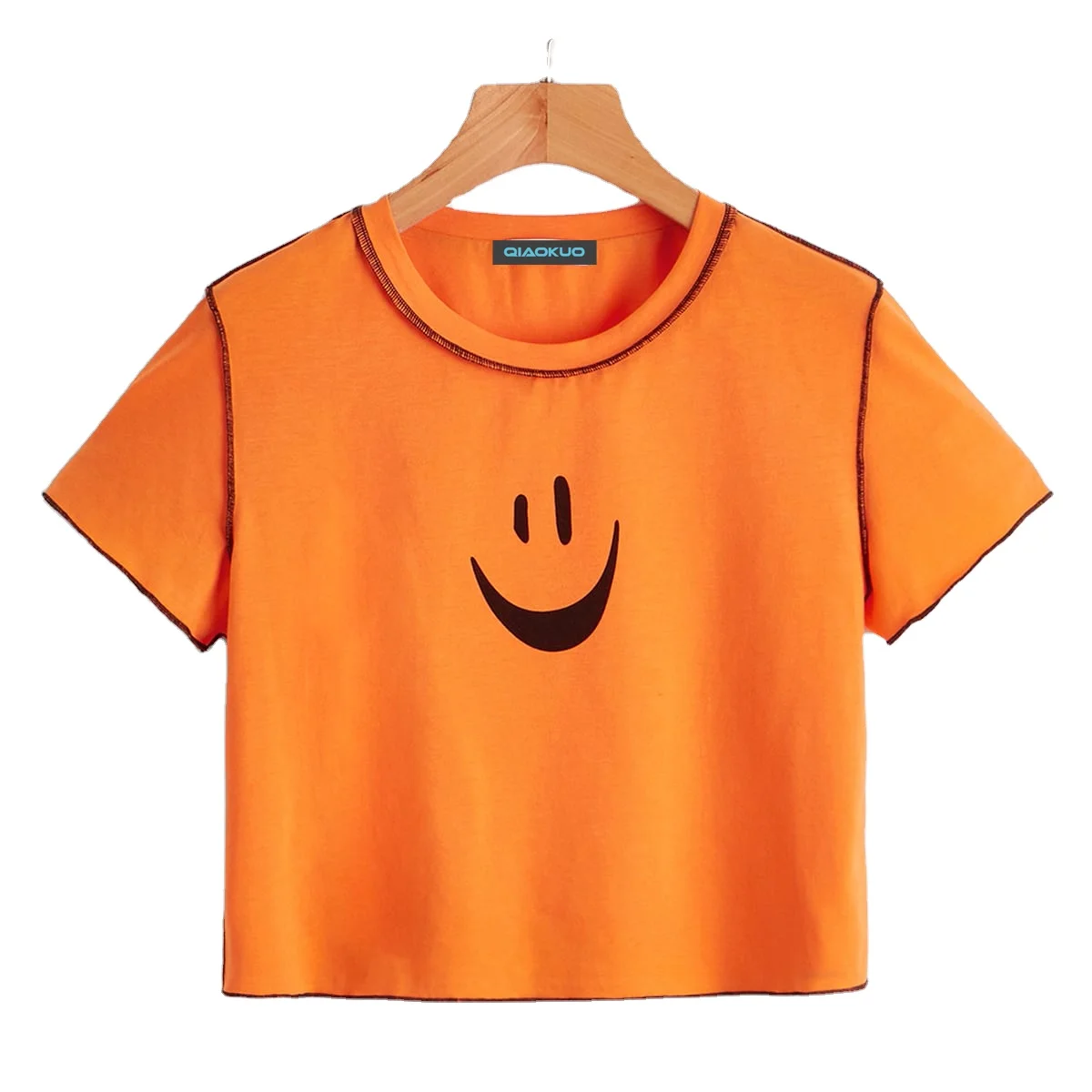 

Wholesale high quality women's round neck smiley face printing short casual women's T-shirt