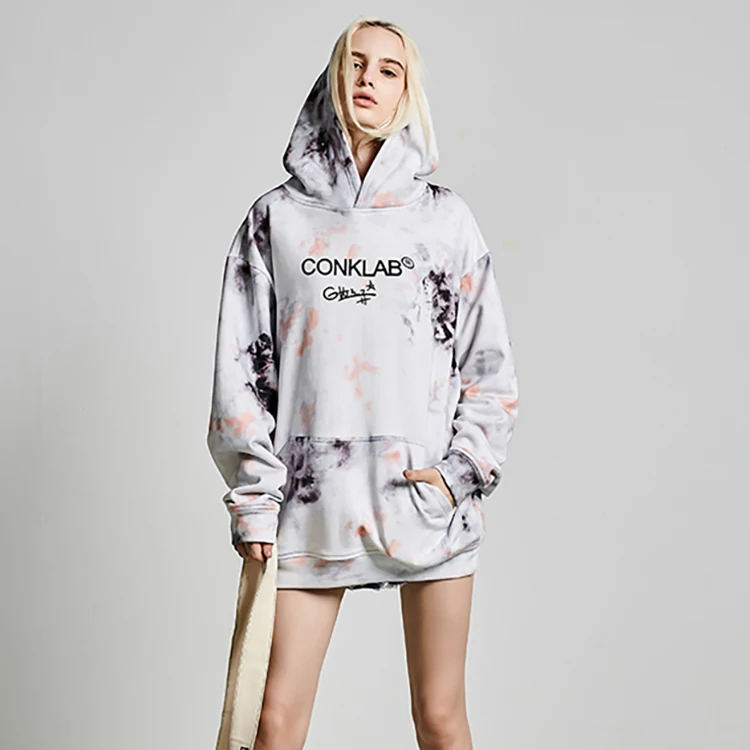 

CONKLAB mens bts kpop premium light weight teen youth soft tops vintage logo pullover back print tie dye hoodie for women, 3 colors