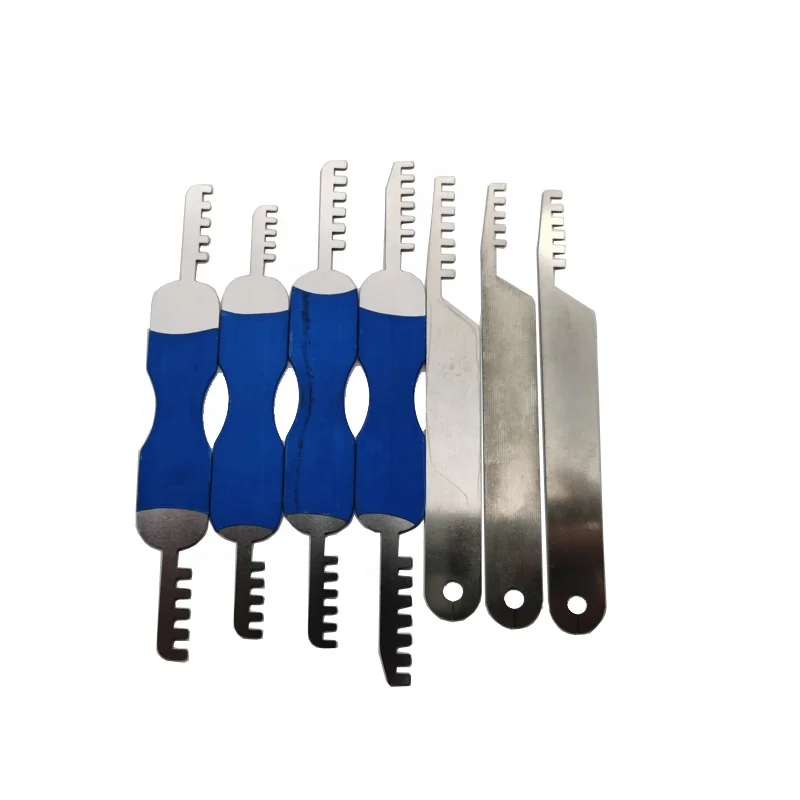 

7pcs Stainless Steel Comb Lock Pick Tool Locksmith for House Door Lock to open door, Blue+silver