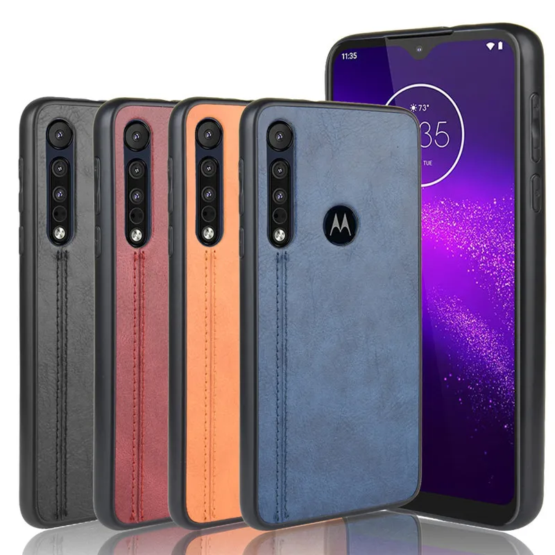 

For Motorola G8 Plus Play Case Luxury Calfskin PU Leather Hard Back Cover ShockProof Case For Moto E6 One Zoom Phone Cases, 4 colors