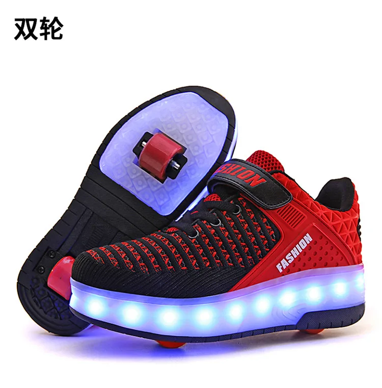 Fashion running Shoes With Roller Children Sneakers With 2 Wheels Kids Roller Skating Shoes For Boys Girls  Led light