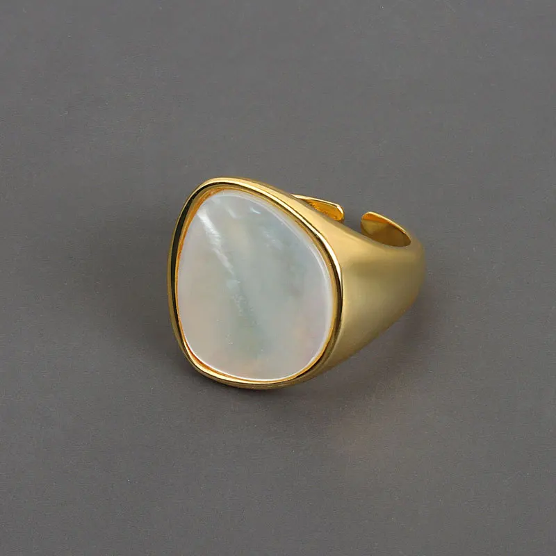

European Vintage Style 18k Gold Plated Adjustable Opal Rings Geometric Irregular Shellstone Open Rings For Women