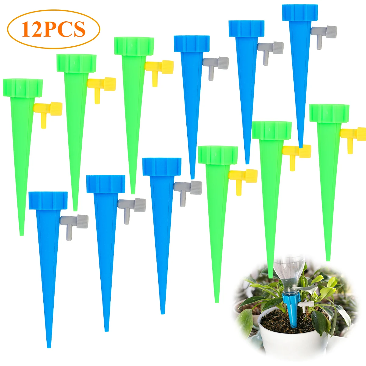 

12Pcs Automatic Irrigation Watering Spike Drip For Plants Flower Indoor Household Auto Drip Irrigation Watering System Waterer, Blue,green