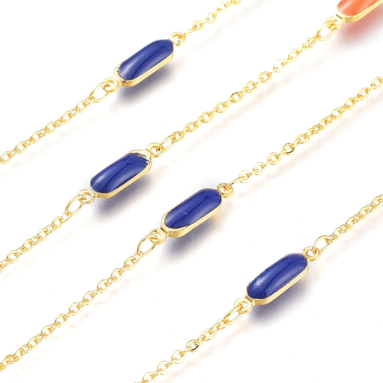 

PandaHall Golden Brass Soldered Colorful Oval Enamel Link Chains
