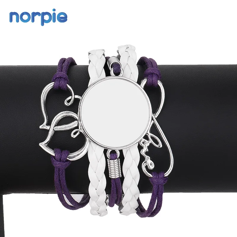 

Factory direct wholesale Double heart multi-layer woven Sublimation Bracelet Jewelry Bangles, Black