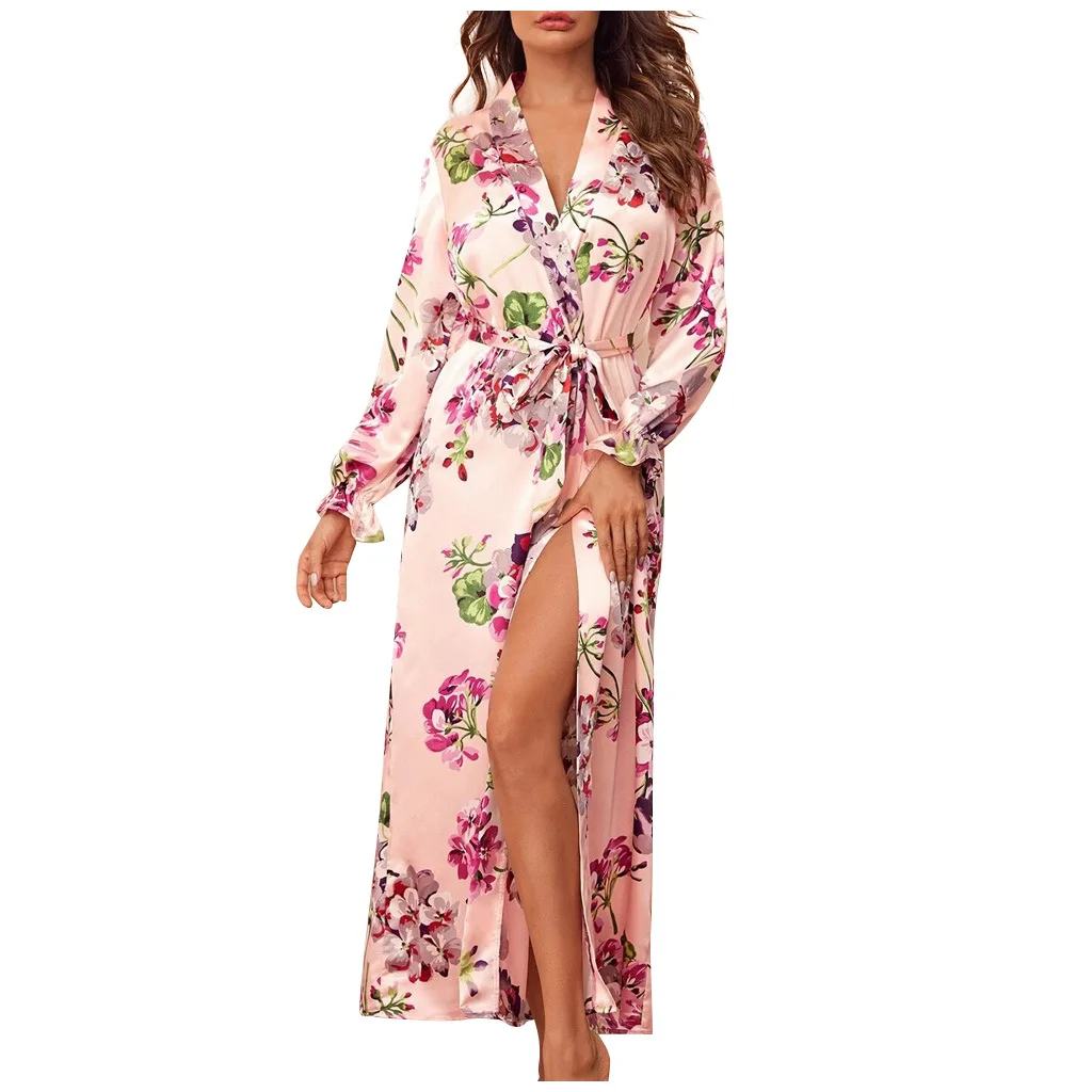 

2021 wholesale summer floral print silk satin nighty sets plus size pajamas women's sleepwear