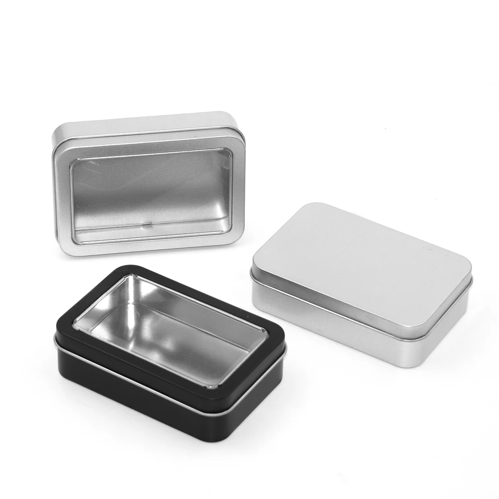 

Matte Black and Silver Dice Metal Packaging Tin Box With PVC Window In Stock
