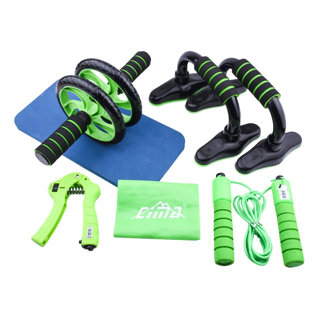 

7-piece healthy belly wheel set sports roller at home abdominal fitness equipment vest line AB roller, Green