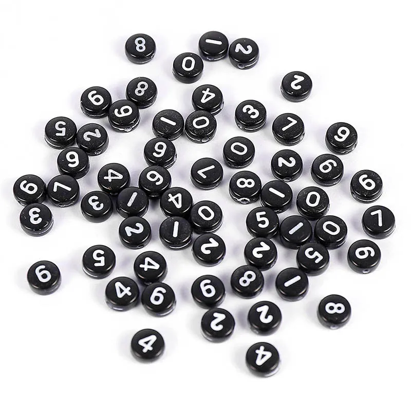 

100pcs/bag Mixed Black round Digital Beads Acrylic Beads for Jewellery Making DIY Bracelet 7*7mm