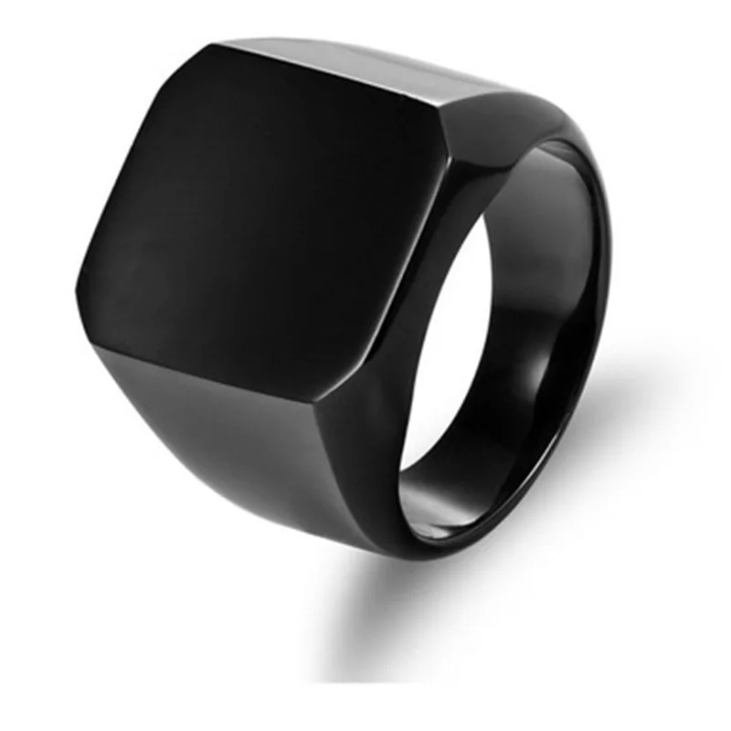 

High Quality New Black Men Rings All Gloss Square Classic Ring Wedding Engagement Jewelry, Gold silver black
