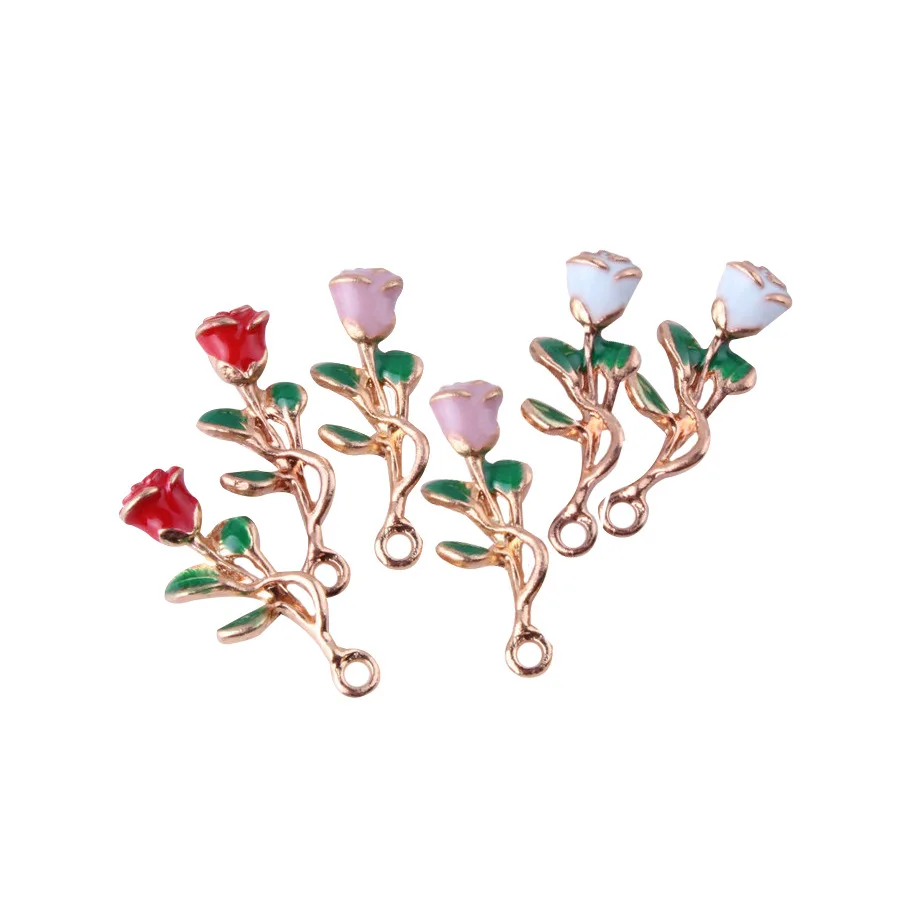 

Small Red Tone Rose flower Charms pendant enamel craft DIY Necklace Bracelet jewelry making finding, Picture